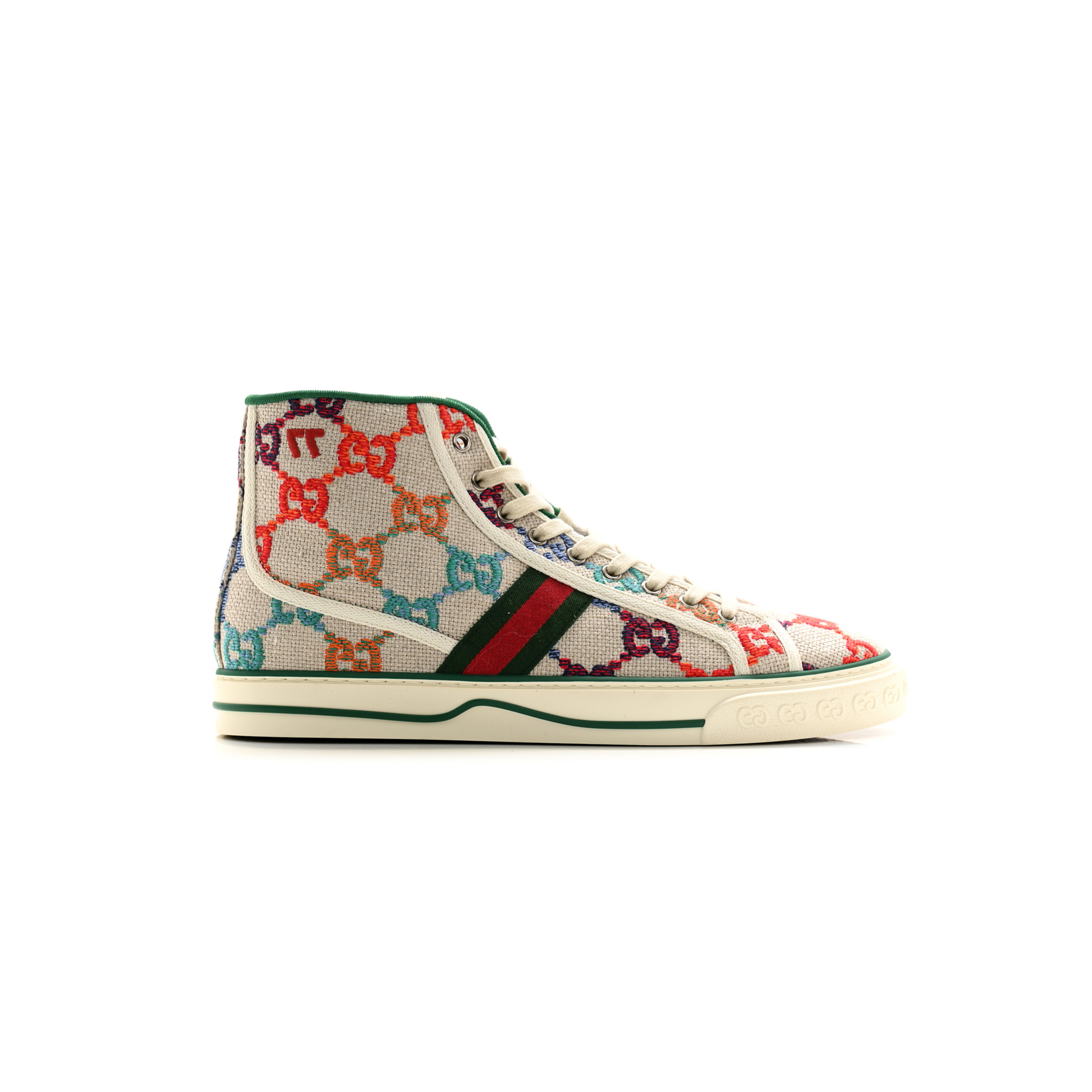 GUCCI LINEN PSYCHEDELIC MINI GG MONOGRAM MENS 1977 TENNIS HIGH TOP SNEAKERS 